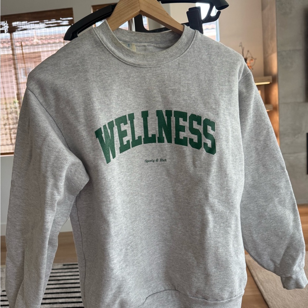 Sporty & Rich Gray Crewneck with Green Wellness Print